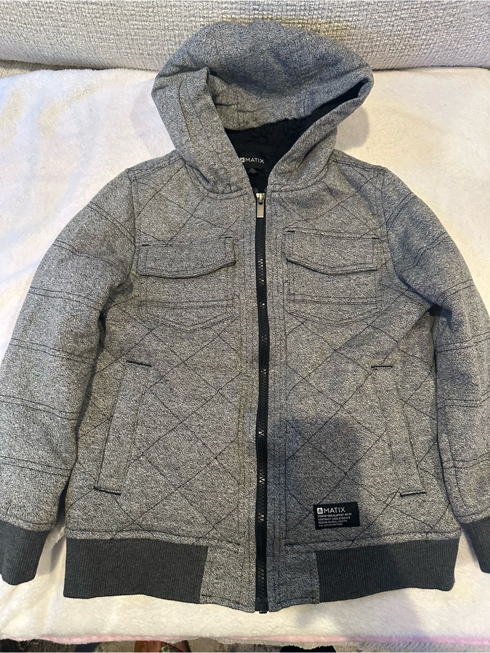 Matix Kids Gray Quilted Hooded Puffer Jacket Size 7/8
